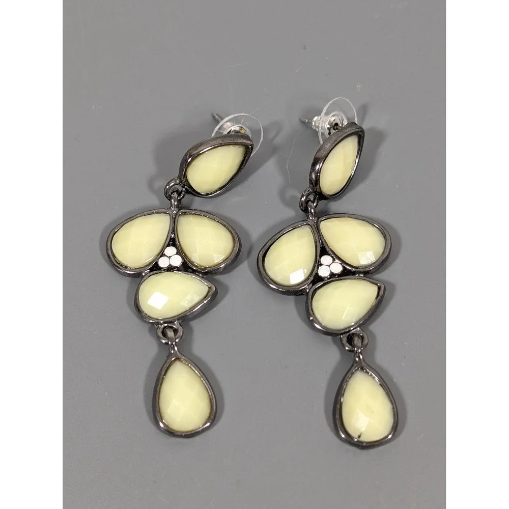 Gunmetal Gray Green Faceted Chandelier Dangle‎ Earrings Boho Statement Pierced
